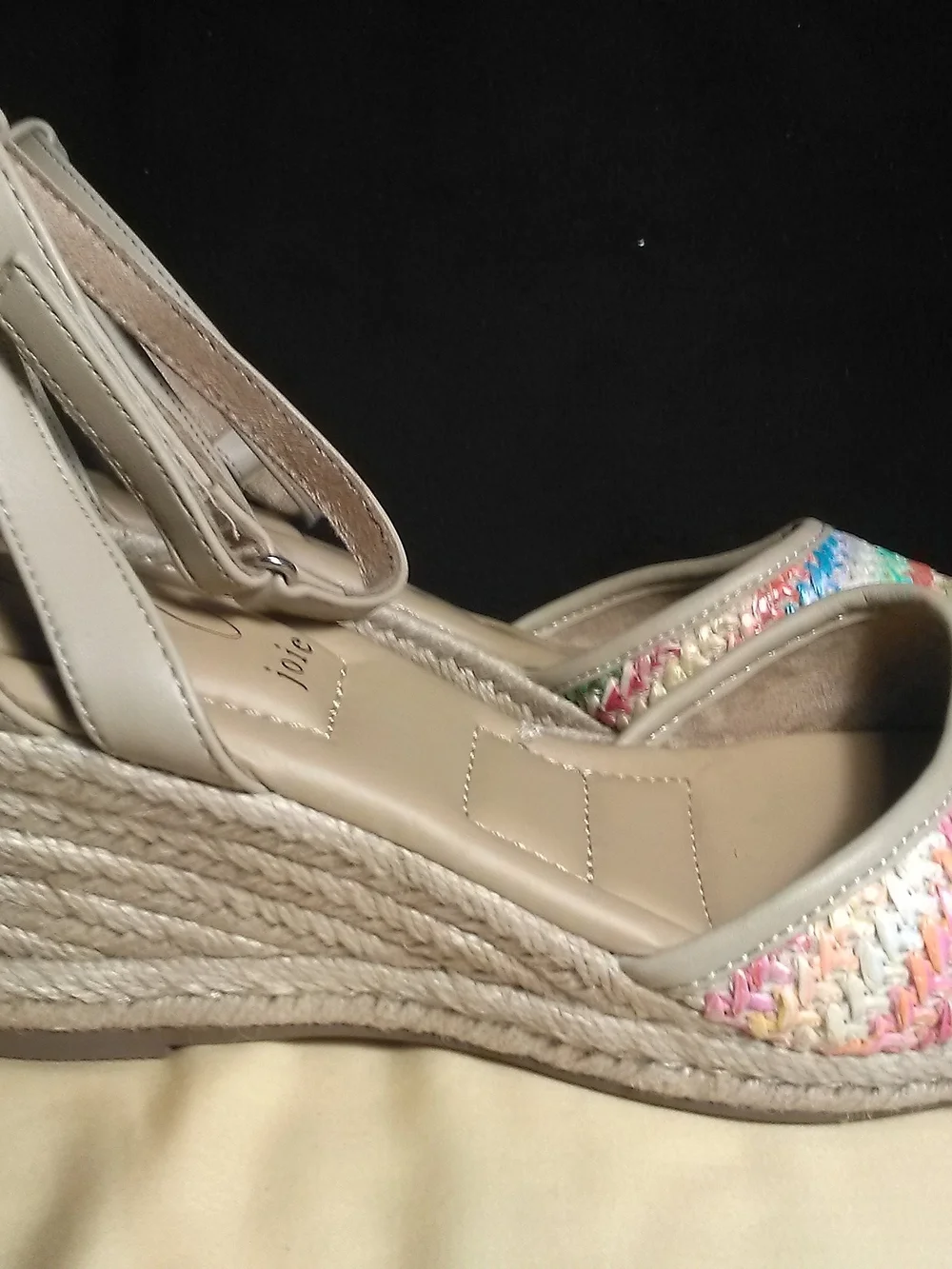 NWOT Lux. JOIE Multicolor Espadrille Wedge Sandals - Neutral Trim SZ. 7.5
